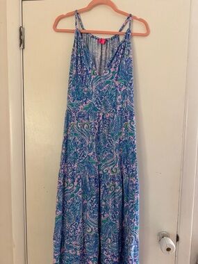 Lilly Pulitzer Blue, Pink & Green Paisley Maxi Dress